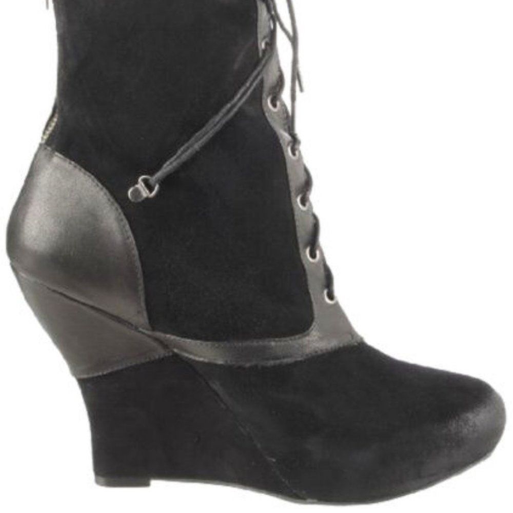 New Bacio61 Women's Natura black leather wedge Boots sz 8